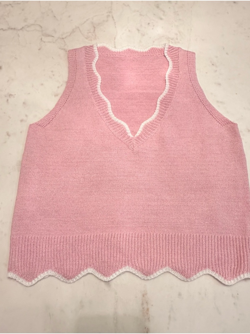 Baby Pink Knit Scallop-Trim Tank Top Unknown Boutique Women’s Size Small NWOT